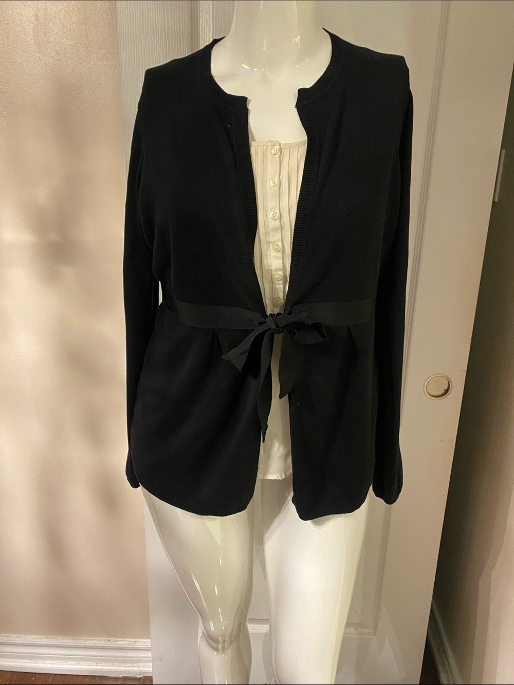 Liz Claiborne Black Open-Front Cardigan with Cream Tank